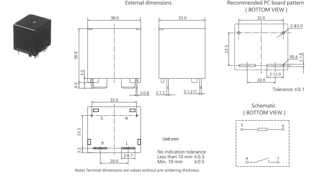 Mechanical Drawing - Panasonic Industrial Devices HE-A General Power Relays